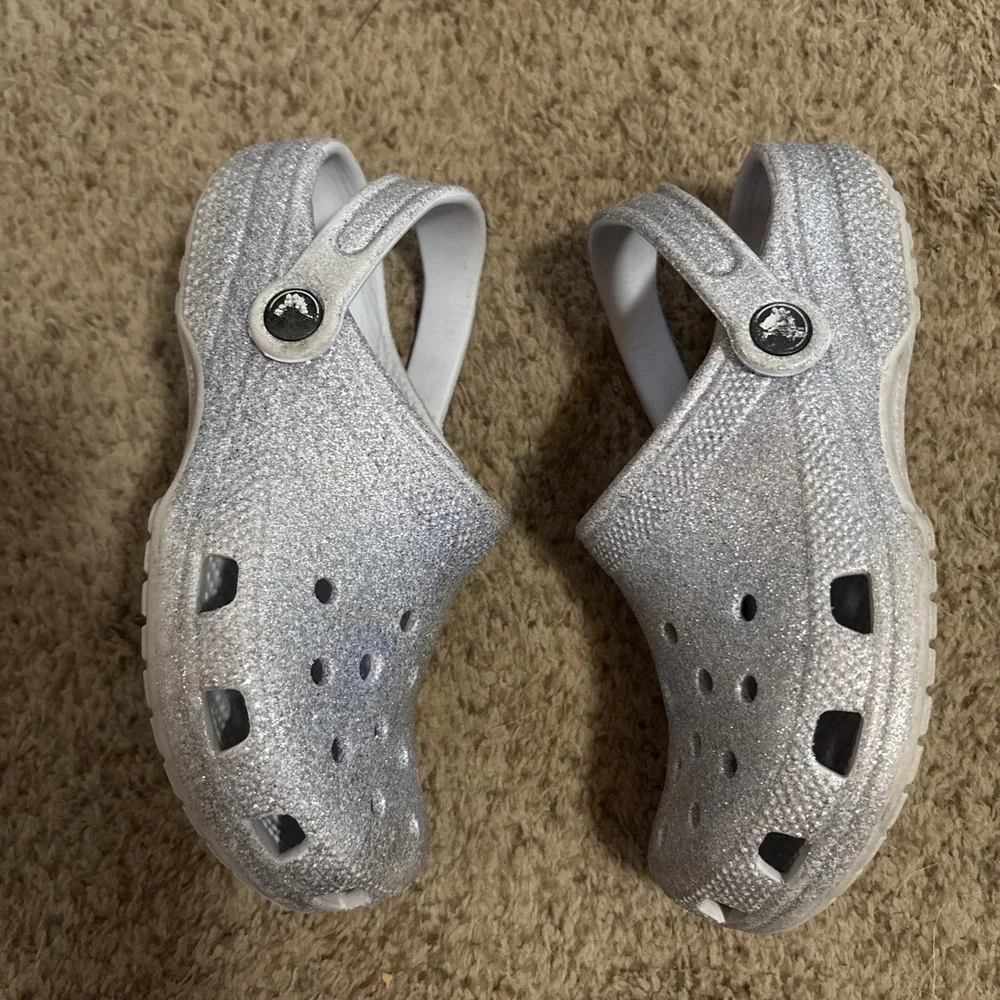 Crocs Clogs Slip On Shoes Purple Lavender Youth 3 Kids Girls Sandals Sparkles